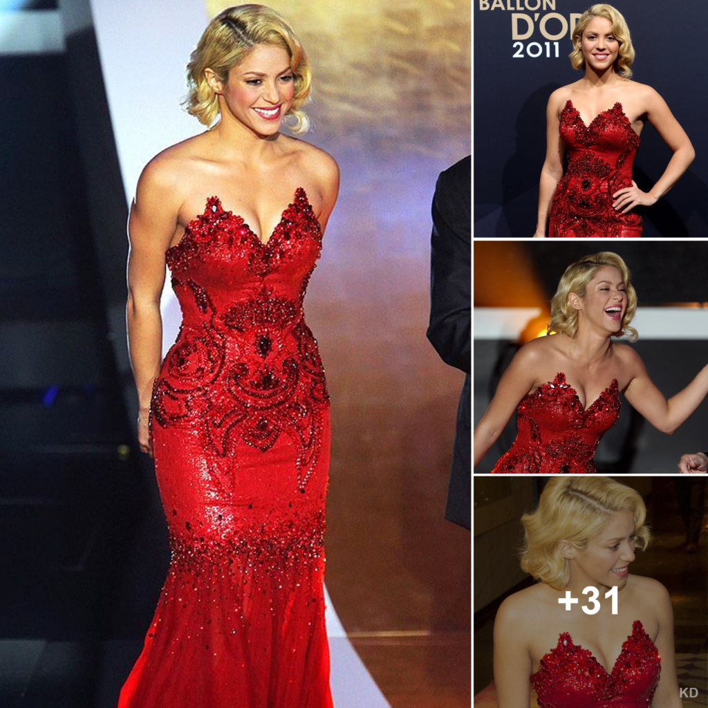 “Fiery Elegance: Shakira Radiates in Red at the FIFA Ballon d’Or Gala Award”
