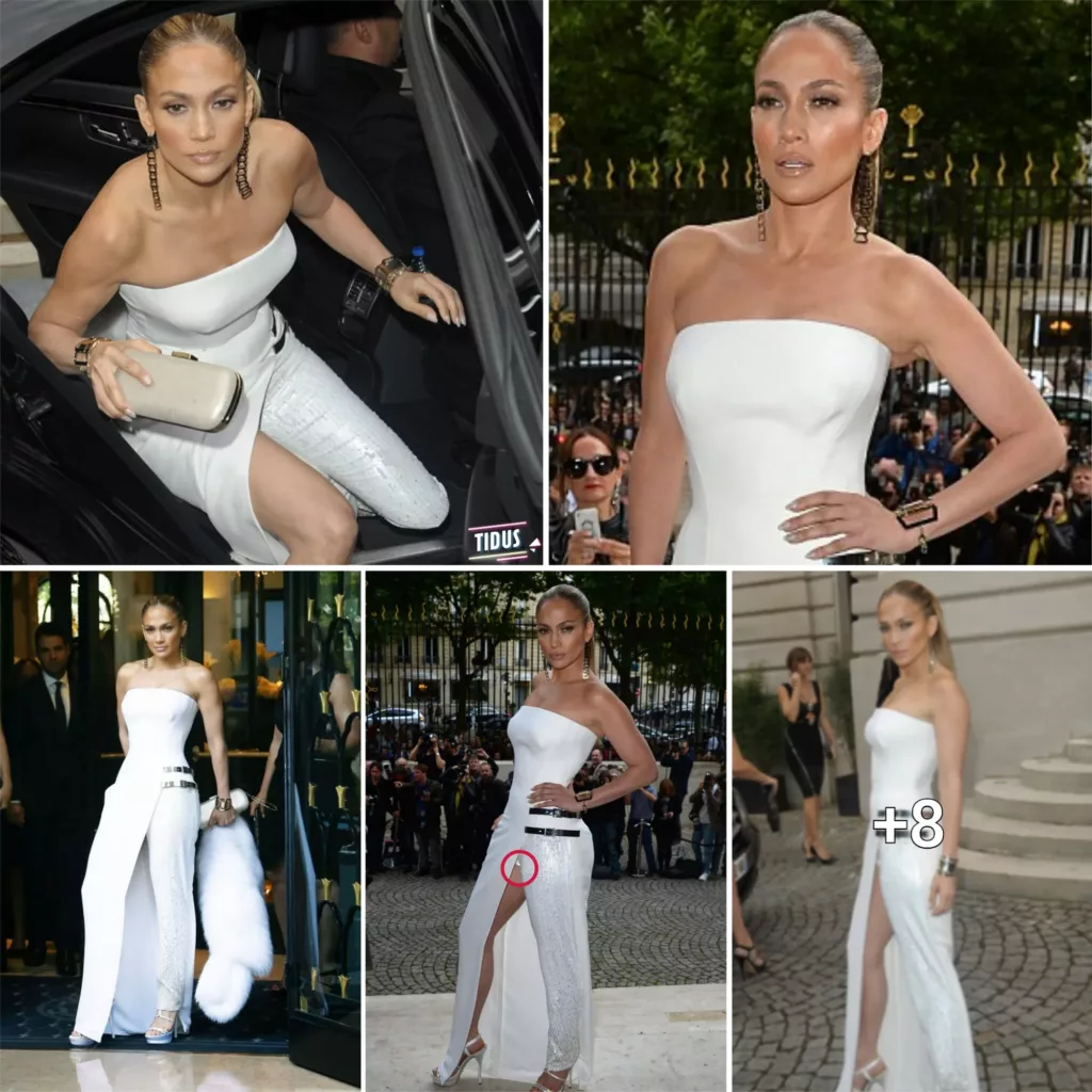 “J.Lo Stuns in Versace Hybrid Gown with Risqué Thigh High Split at Paris Fashion Show”